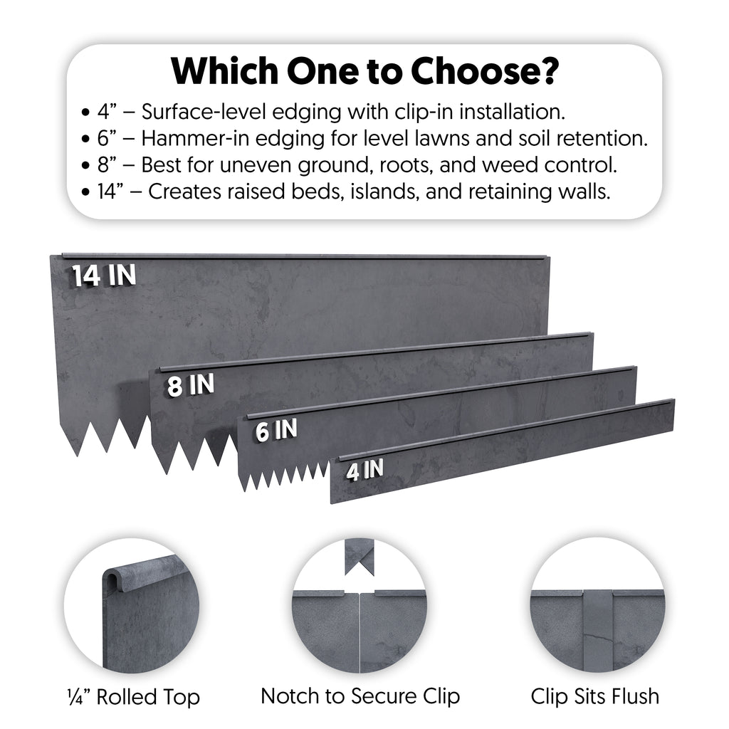 Hammer-In Landscape Edging - Cor-Ten Steel - 4ft Strips - Plus Connector Clips