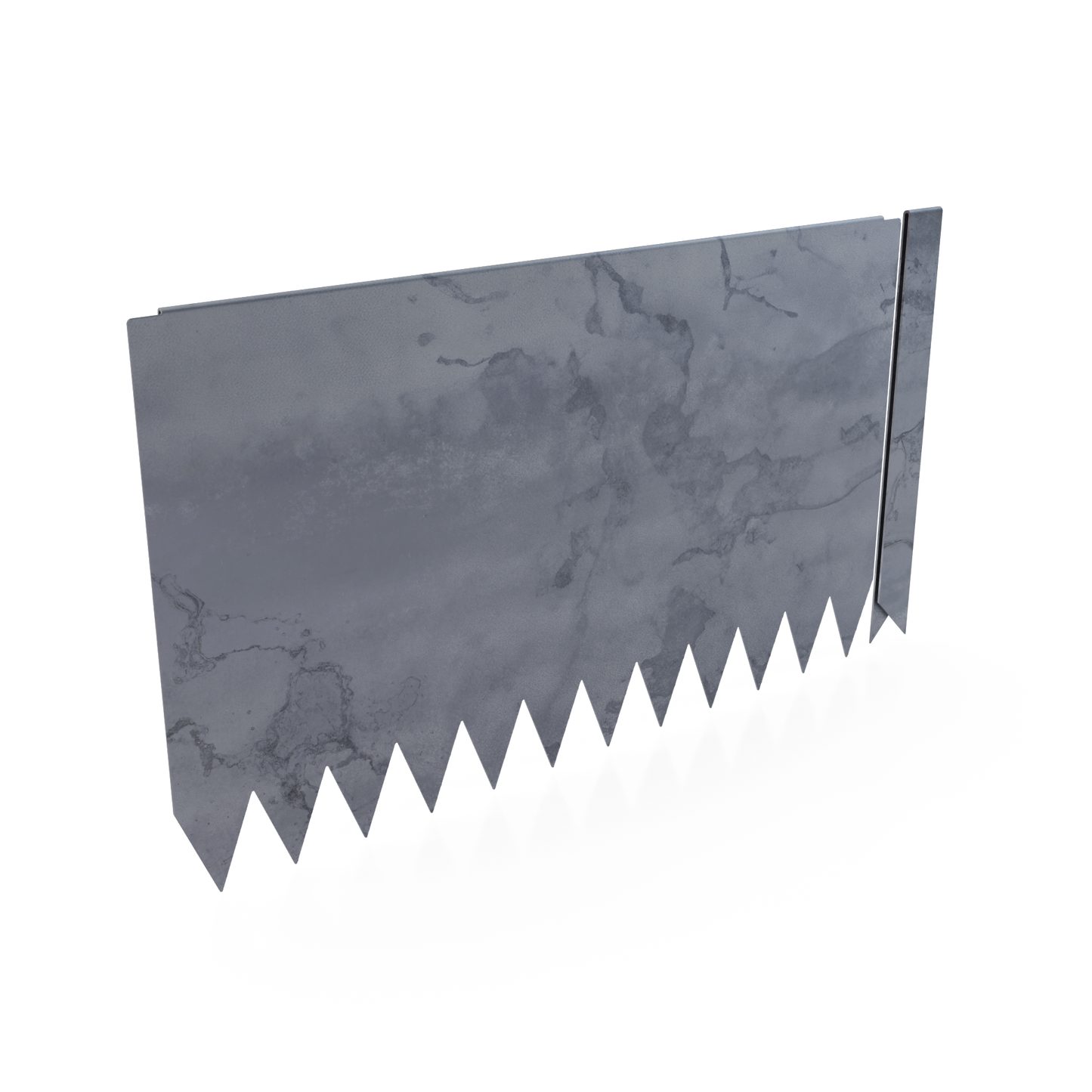 Straight 2 foot long rolled-edge COR-TEN steel edging strip with connector clip. 14 inch total height.