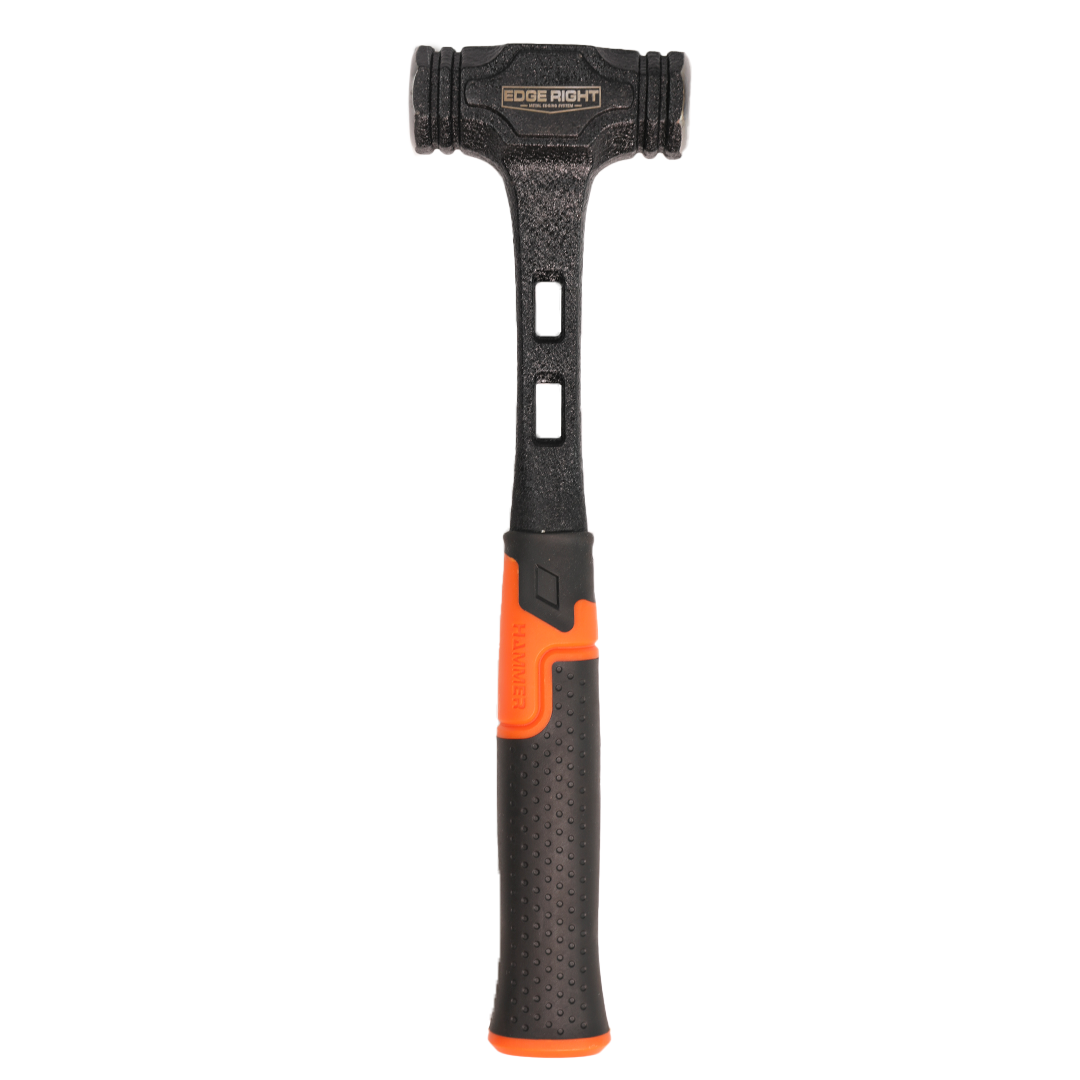 EDGE RIGHT branded hammer with black steel head and orange grip handle.