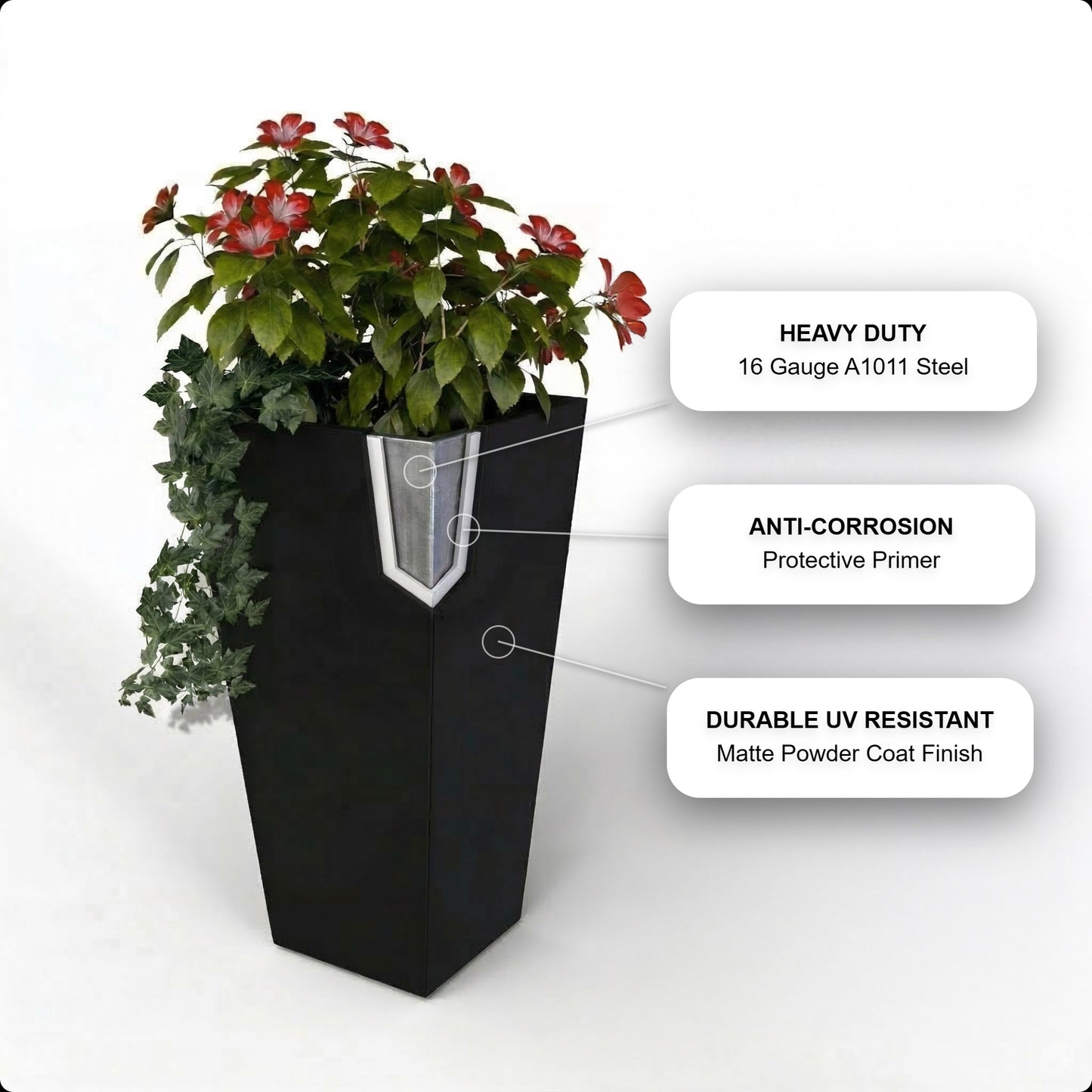 Steel Planter Box (12" L x 3" W x 3.5" H)